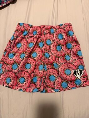 Kids Pink Donut Print Shorts with Blue Accents - Roxy Style
